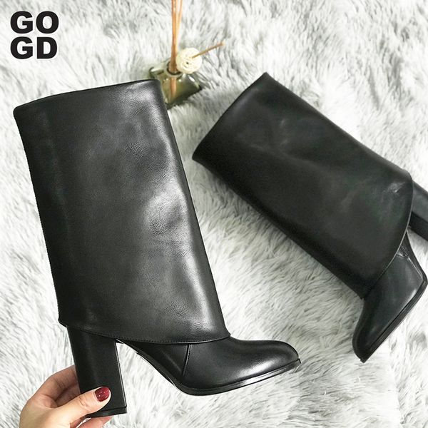 

gogd]2020 fashion style women's boots black leather female zipper high heel buckle riding boots whosesale prcice