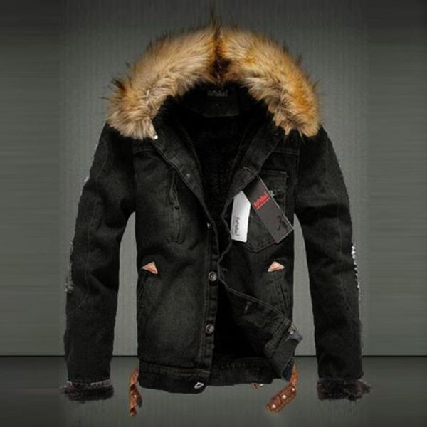 

winter 2020 new fur collar men winter men parkas casual denim jacket thick denim jacket wholesale prices will not change, Black;brown