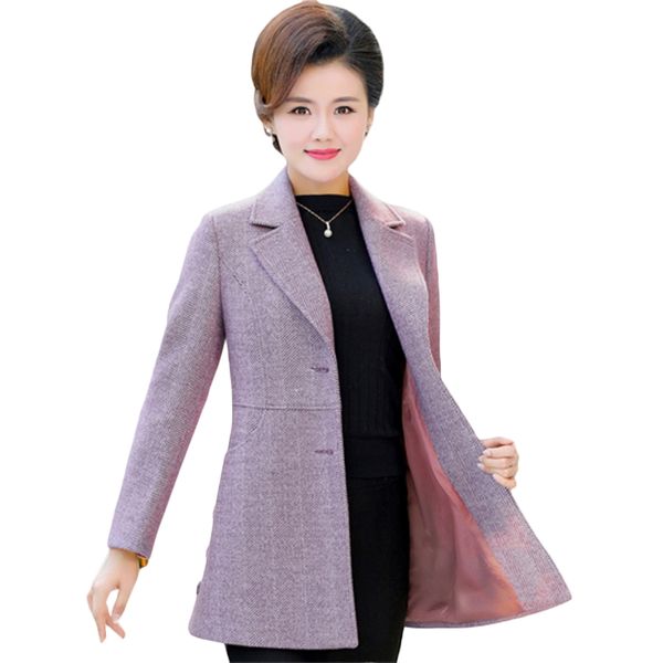 

women's wool & blends autumn winter jackets middle-aged women striped woolen jacket plus size quality womens casual coats overcoat 4xl, Black