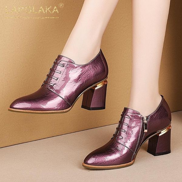 

lapolaka new fashion large size 43 thick heels shoes ladies pumps female genuine cow leather offices dressing pumps, Black