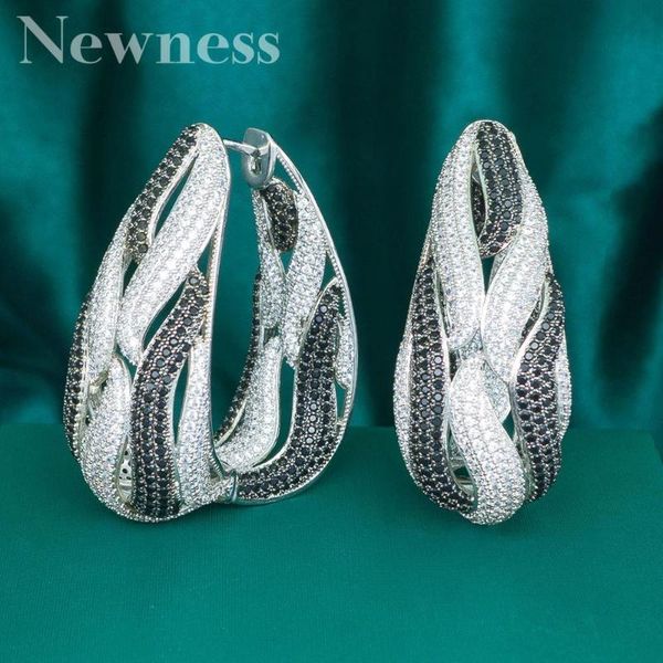 

newness luxury special geometry full mirco paved cubic zirconia naija wedding bridal round circle hoop earrings, Silver