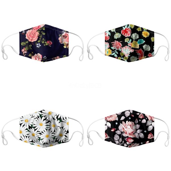 

fast delivery masquereathable masks can drink water printed mask printed flower washed outdoor facial mouth masks#988, Black
