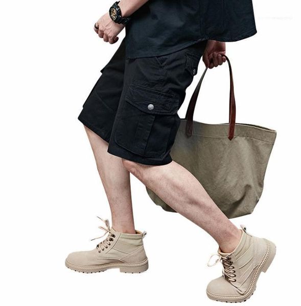 

summer designer button knee length sports shorts males street style casual clothes mens cargo pocket short pants, White;black