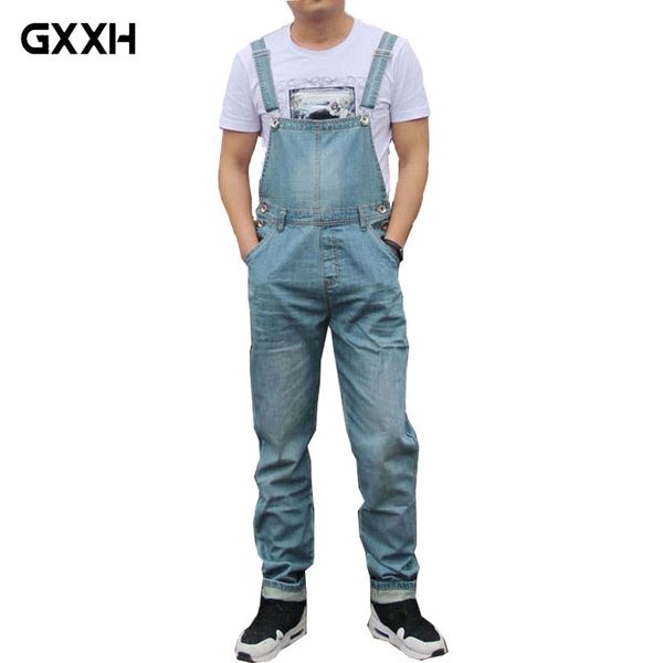 

2020 new men's denim jumper trousers sling jumpsuit jumpsuit trousers loose straight men's big pocket workwear size s-4xl 5xl, Blue