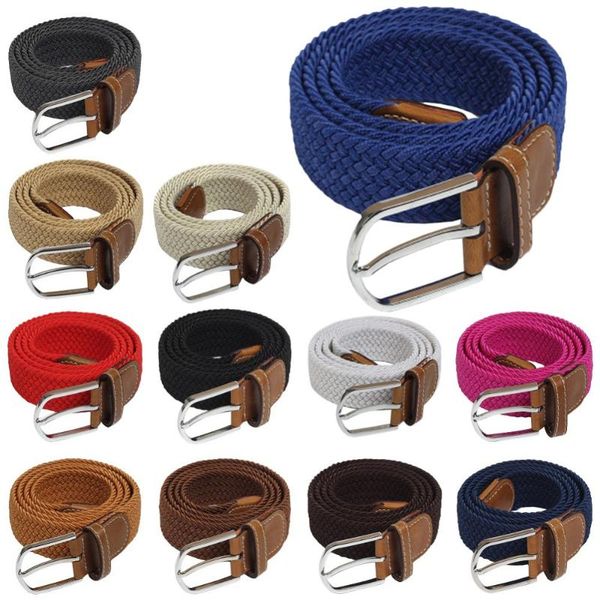 

elastic fabric woven stretch casual multicolored braided belts men's stretch buckle belt waistband waist straps #288028, Black;brown