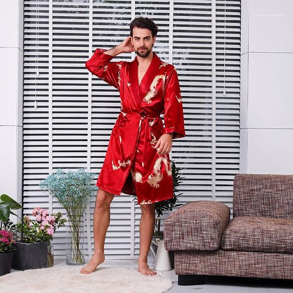 

belt long sleeve pajamas shorts loose two piece suit male casual clothing mens printed robe sets, Black;brown
