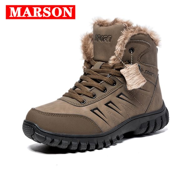 

new men shoes ankle snow boots winter fur warm leather outdoor fashion sasual sports mountain climbing waterproof plus size, Black