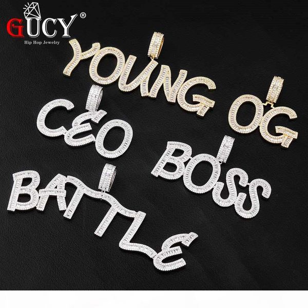 

new a-z custom name baguette letters pendant with 4mm tennis chain necklace gold silver color women men's hip hop jewelry