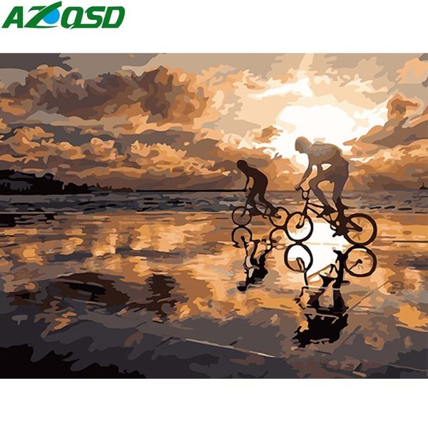 

wall art painting by numbers ride bicycles paint canvas picture diy scenery oil painting cycling hand painted modern szyh6072