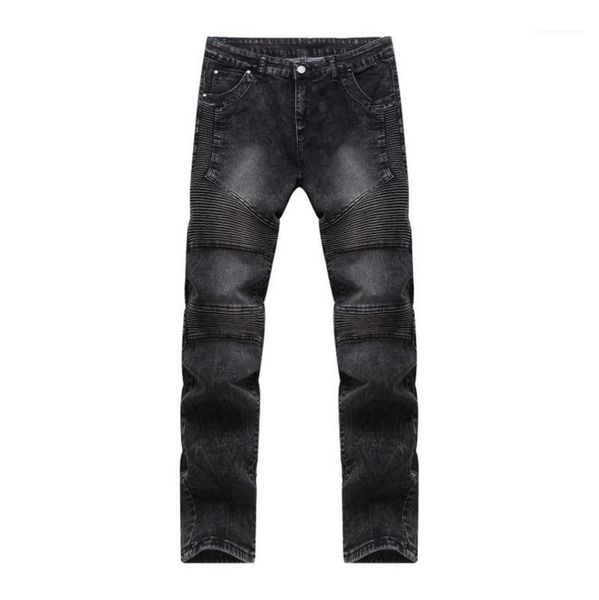

street hiphop biker jeans fashion mens casual denim pencil pants mens designer black jeans pleated high, Blue