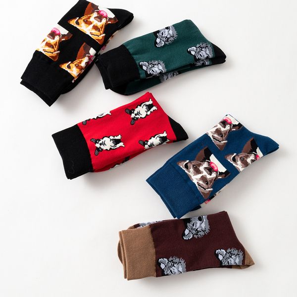

cute dog pattern men winter autumn casual sports sneaker socks, Black
