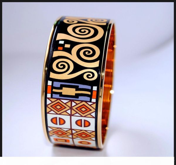 

klimt series 18k gold-plated enamel bangle bracelet for woman bracelets bangles width 30mm fashion accessories jewelry, Black
