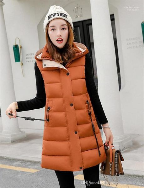 

female outerwear winter designer women down vest thick middle long solid color hooded casual ladies coats fashion, Black;white