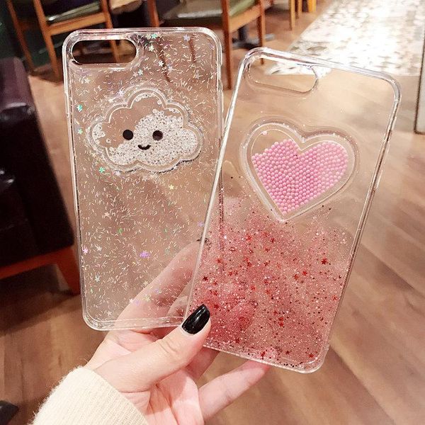 

cgjxsglitter powder smile face clouds mobile phone case for iphone 6 6s 7 8 plus x soft tpu dynamic beads back cover