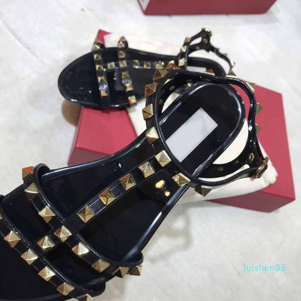 

women designer sandals fashion luxury designer women shoes rivets big bowknot summer beach slides ladies shoes flat jelly sandals l13, Black