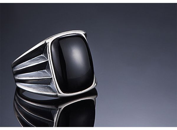 

новые стерлингового серебра 925 цвет черный оникс кольца для мужчин ретро площади натуральный камень ювелирные изделия шарма кольца, Silver