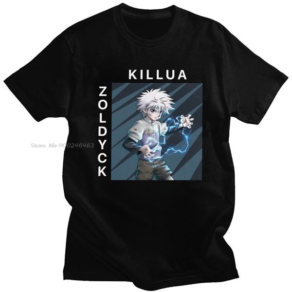 

охладить мужские аниме hunter x hunter футболка soft cotton killua zoldyck tee tops o-образным вырезом с коротким рукавом случайные футболки