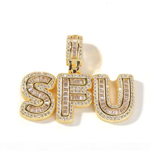 

a-z custom mini baguette letters pendant necklace with name men zircon commission gift hip hop jewelry, Silver