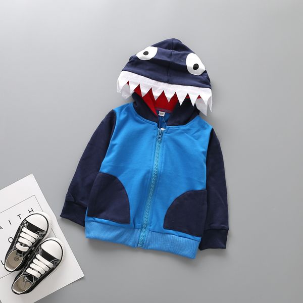 

blue black splicing 2-10t kids hoodie jacket boy coat animal crocodile embroider clothes children autumn winter coats jackets, Blue;gray