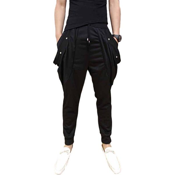 

idopy men`s punk gothic street style black pants studded rivets night club harem pants trousers for male