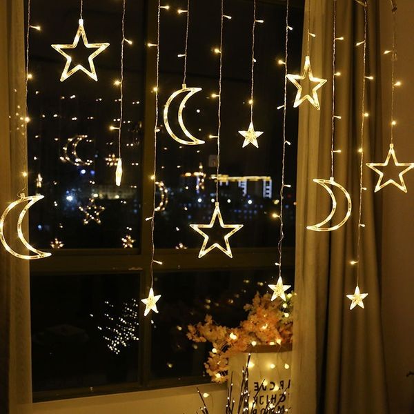 

3.5m star moon led curtain string christmas decoration holiday lights eu 220v fairy light