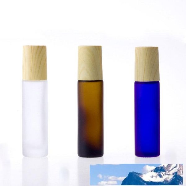 Buzlu Siyah Temizle Mavi Amber 10 ML Metal Rulo Parfüm Şişeleri Esansiyel Yağlar için Rolling 1 3 OZ Rulo-On Cam Parfüm Şişeleri