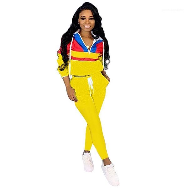 

color sports set autumn womens panelled tracksuits womens designer hooded 2pcs sets casual female contrast, Gray