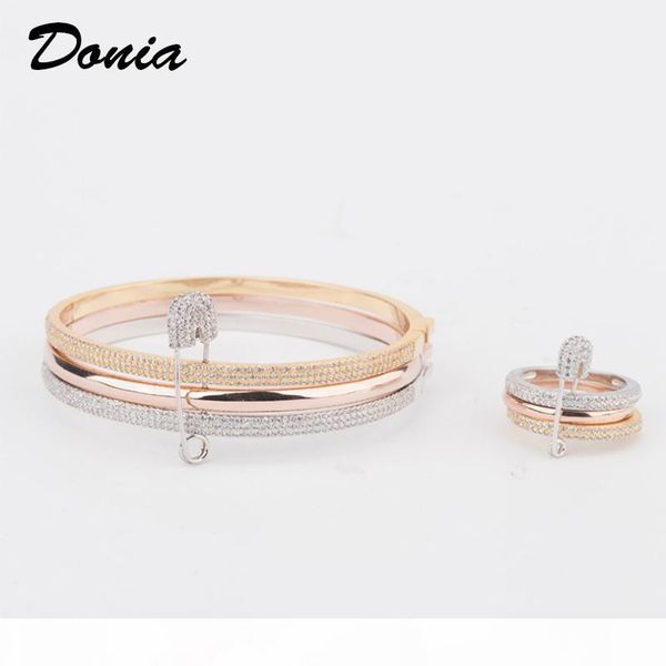 

donia jewelry party european and american fashion large classic three circle micro inlaid zirconia bracelet ring set women's bracelet r, Black
