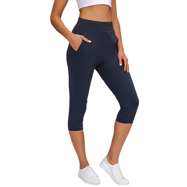 

lu-32 2020 lu leggings outerwear pocket casual indoor sport yoga pants high waist lu yoga breathable stretch slim capri pants for women, White;red