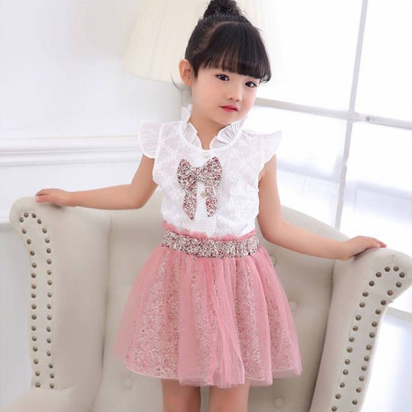 

baby girl clothing set vlinder summer 2020 lace floral short sleeve white t-shirt mesh skirt clothes for 2 3 4 5 6 7 8 year lj200826