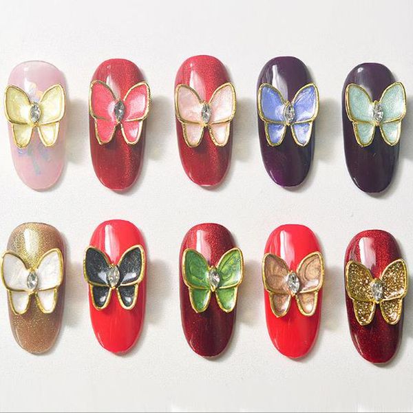 

gold/green butterfly nail art rhinestones 3d alloy butterfly zircon nail decorations pendant diy manicure accessories jewelry, Silver;gold