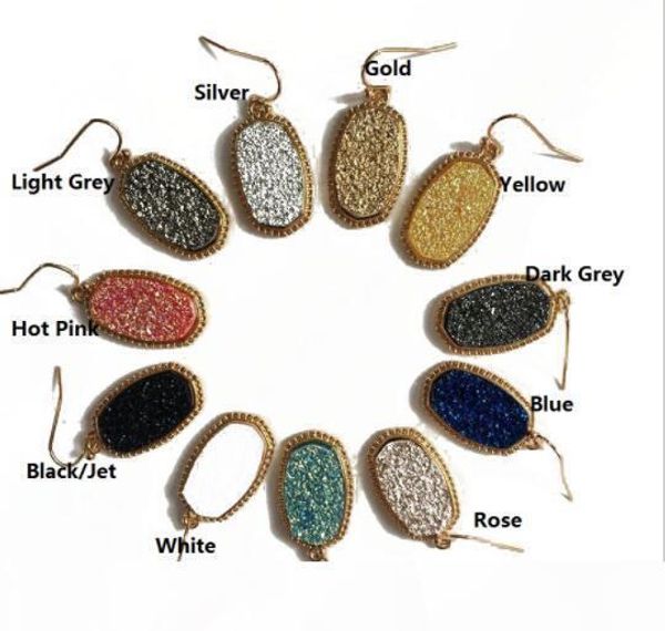 

christmas gift fashion gold plated faux druzy oval drop earrings for women resin quartz oval geometric dangle earrings jewelry, Silver