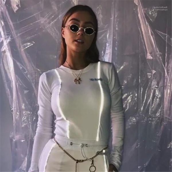 

sports tees spring summer fashion designer solid panelled line womens t shirts designer long sleeve o-neck long loose fashion, White