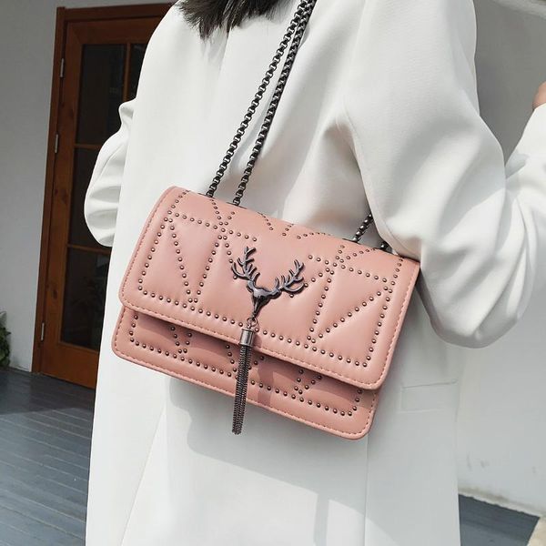 

Vintage Rivet bag 2020 Fashion New High Quality PU Leather Women's Handbag Chain Shoulder Messenger bag Tassel Flap Bag One shoulder bags