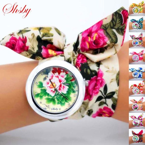 

shsby design lady flower cloth wristwatch fashion women dress watch fabric watch sweet girls bracelet 10 watches wholesale, Slivery;brown