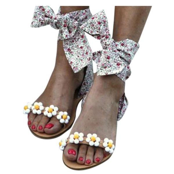 

sagace sandals womens flats flowers open toe comfortable casual beach shoes plus size ankle cross strap 2020 new sandals jun13, Black