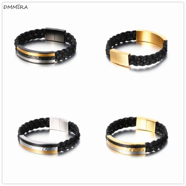 

2020 vintage men leather bracelets gold color stainless steel tape buckle bracelet punk trendy street style, Black