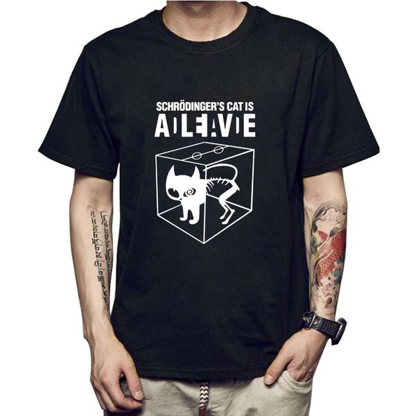 

100%cotton schrodinger's cat print short sleeve men t shirt casual the mens tshirt harajuku men boyfriend gift