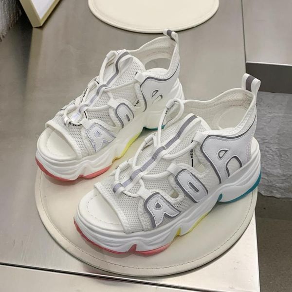 

women sandals clunky sneakers 2020 new summer lightweight running platform thick sole casual shoes open toed breathable slides, Black