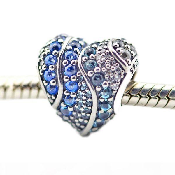 

925 sterling silver beads shiny aqua heart london blue cz charm fits pandora bracelet diy for women fashion jewelry accessories, Bronze;silver