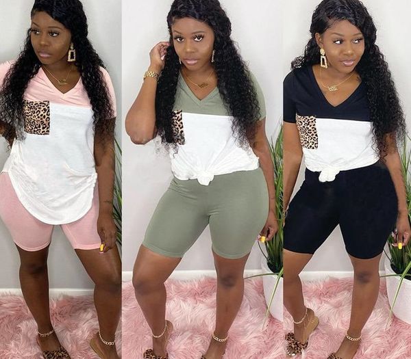 

summer 2 piece sets womens outfits fashion shorts and leopard print two piece suit plus size women clothing tracksuit dg050, Gray