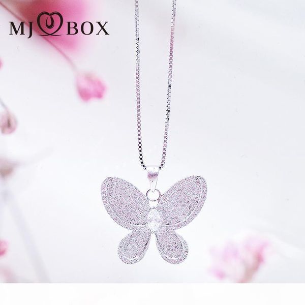 

temperament three-dimensional butterfly inlaid zircon necklace sweater chain simple atmosphere shine, Silver