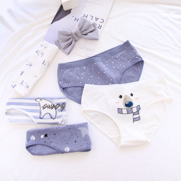 

cotton panties for women cute polar bear underwear for female girls 3pcs breathable women's panties set fashion underwear, Black;pink
