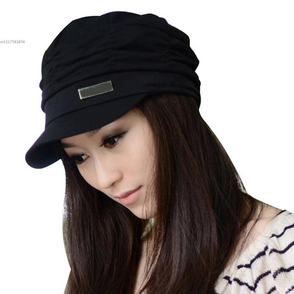 

women's korean style cotton pleated cap hat sun hat 3 colors drop shipping, Blue;gray