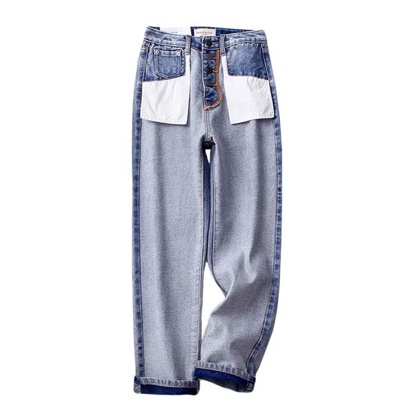 

fashion 2020 new design women wide leg jeans pants casual pockets outside long jeans denim streetwear women, Blue