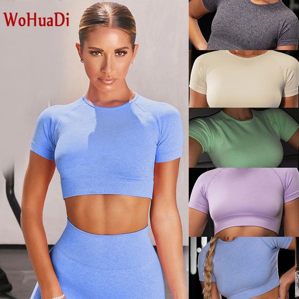 

wohuadi seamless short sleeve gym sports yoga women t-shirts fitness crop sport active wear workout athletic shirt, White;red