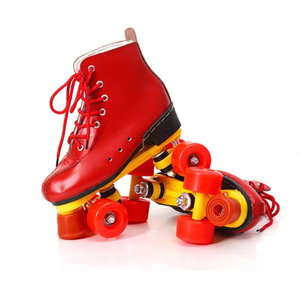 

quad skates pu leather roller skates double line two line skating shoes patines pu flash or no flash wheels