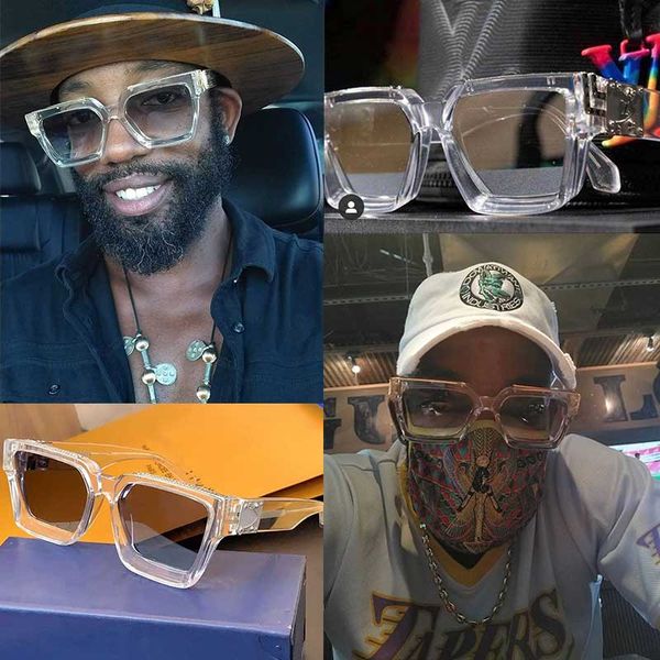 

2020 millionaire sunglasses square frame 1165w transparent color frame sunglasses gold decorative glasses temple no c letter with box, White;black