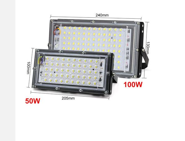 100W 100/50 LED Floodlight AC 220V 240V Impermeabile IP65 Proiettore per esterni Proiettore per esterni Lampada a LED Riflettore riflettore Riflettore illuminazione