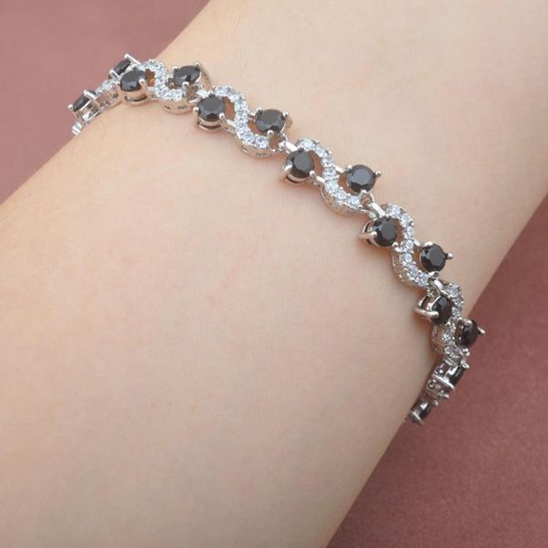 

link, chain wedding jewellery black crystal bracelet for women cubic zirconia silver color jewelry bangle 7-8 inch 2021 os0218